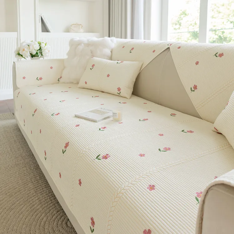 小清新四季通用防滑纯棉沙发垫高档刺绣全棉坐垫冬季加厚可机洗