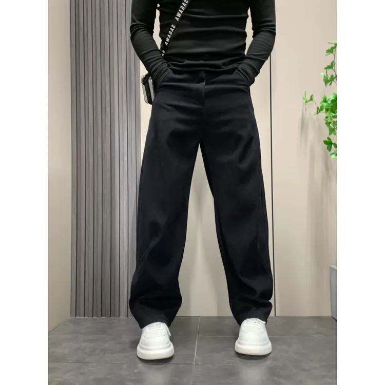 重磅加绒休闲裤男宽松2025年冬季直筒长裤时尚百搭潮分割长裤男士