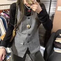 【思含】秋季新款无袖吊带叠穿系扣西服马甲
