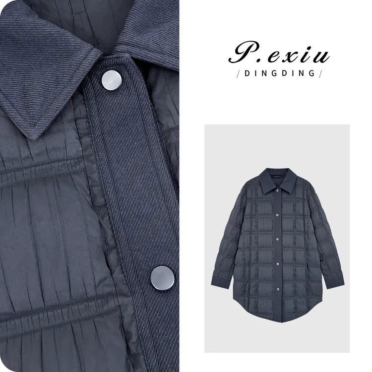 PanYiXiu/潘依绣95%鹅绒 廓形方形衔格翻领排扣鹅绒服 KG86319