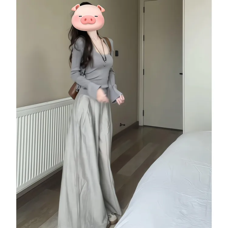 针织开衫外套女春季长袖薄款挂脖背心香芋紫设计感休闲裤两件套装