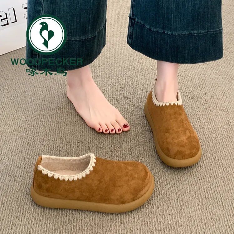 啄木鸟全包勃肯鞋女外穿2025秋冬季新款爆款一脚蹬豆豆鞋加绒棉鞋