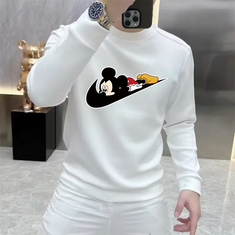 秋冬新款纯棉加绒卫衣男潮牌时尚轻奢百搭圆领套头长袖休闲打底衫