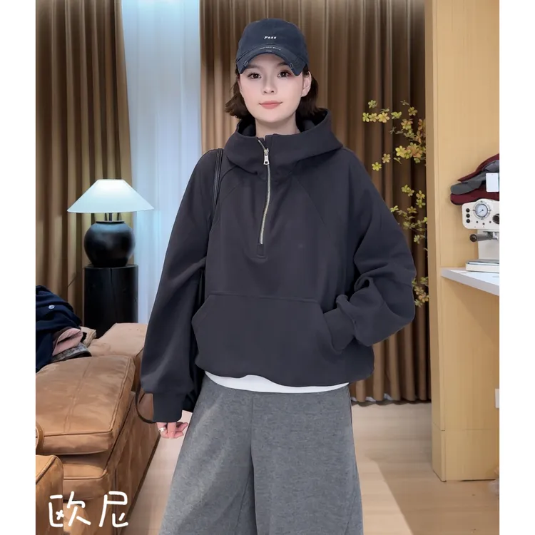 欧尼私服 2025早秋新款半拉链长袖连帽套头卫衣外套2509C5801