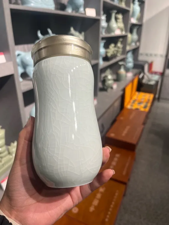 玉青釉过滤双层保温杯茶杯咖啡杯水杯手工陶瓷主人杯便携带盖汝窑