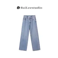 【柏栗良品】2025秋冬新品韩范水洗磨白简约百搭直筒牛仔裤女823238