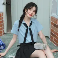 慕兔韩系Polo领短袖衬衫女2025夏季新款学院风宽松显瘦正肩上衣薄