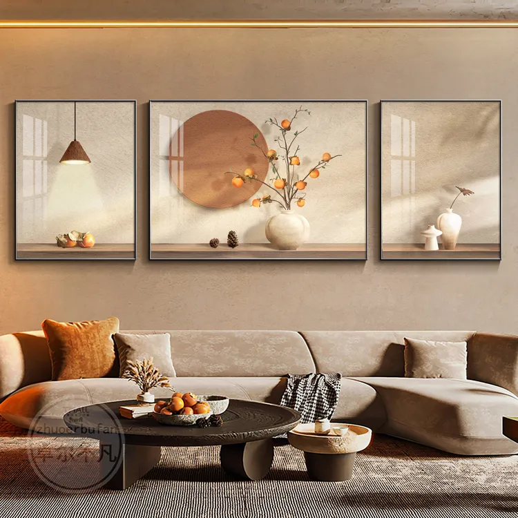 柿子画事事如意客厅装饰画日式侘寂风沙发背景墙客厅背景墙挂画