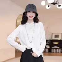 【YANYAN】花边领提花长袖T恤女秋季新款百搭半高领打底衫上衣8987