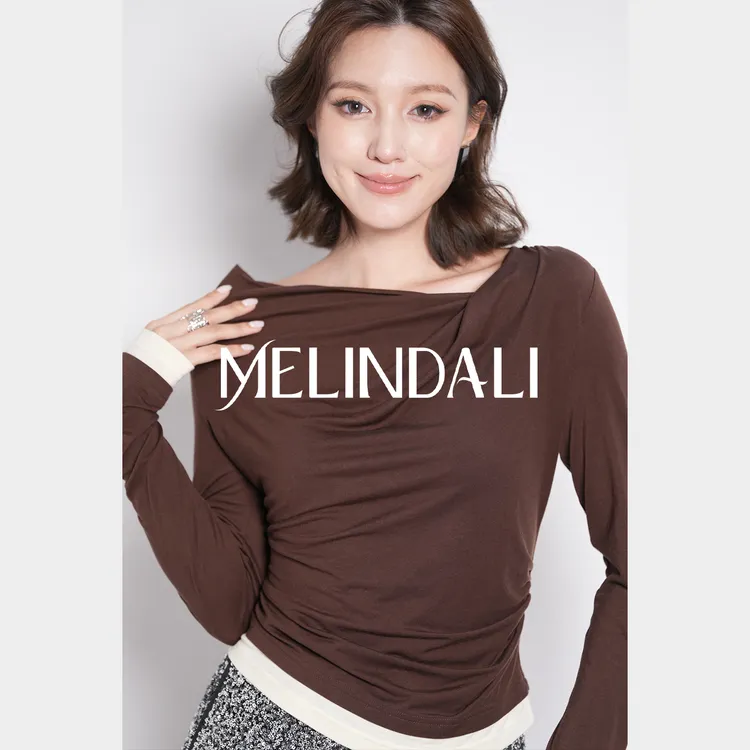 Melinda Li【miu风纸片人】莱赛尔绵羊毛荡领抽褶收腰撞色秋冬上衣