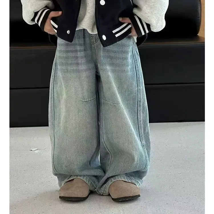 男童加绒牛仔裤2025韩版痞帅直筒弯刀加绒牛仔裤儿童秋冬季裤子潮