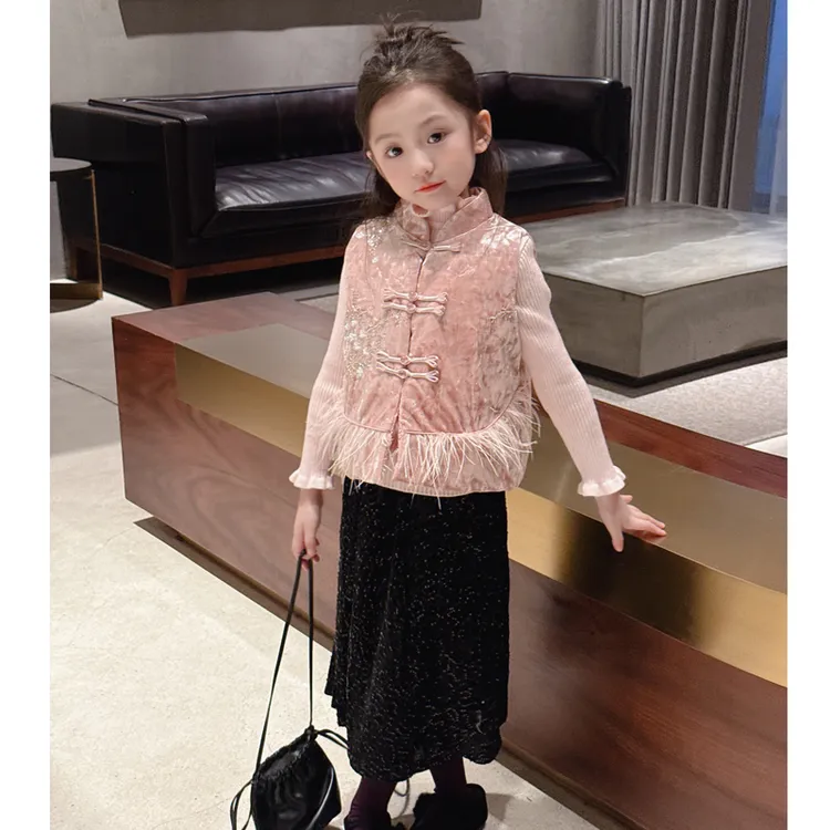 【昭愿】WWLL定制女宝宝秋冬装新中式女童三件套女童冬季毛衣马甲