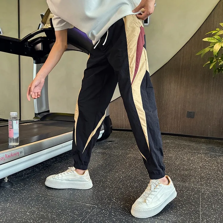 夏季速干侧面拼接机能户外运动束脚裤男潮牌宽松阔腿休闲九分裤潮