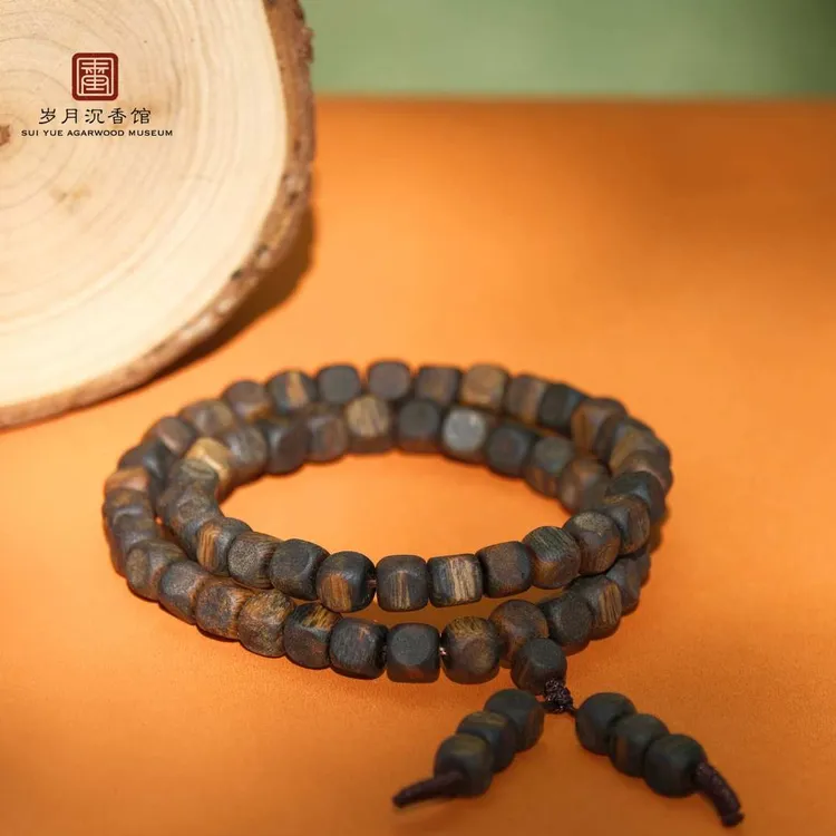 沉香【意如是】6mm沉水级双圈方珠海南绿奇楠沉香手串女款毕业级