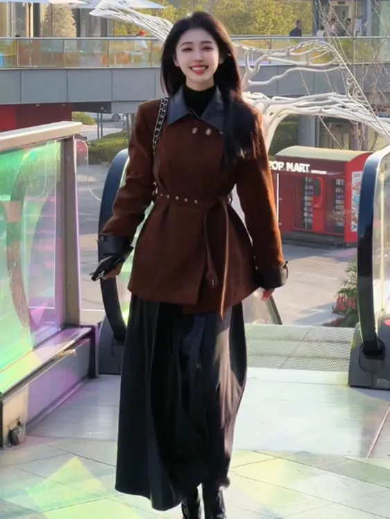 老钱风法式高级感套装女2026春季新款收腰系带外套半身裙两件套装