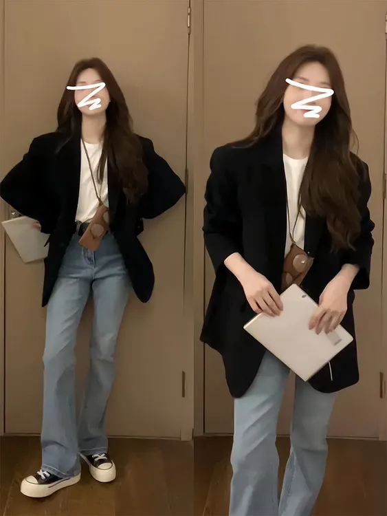 黑色西装外套女春秋新款韩版高级感时尚炸街休闲设计感西服上衣潮