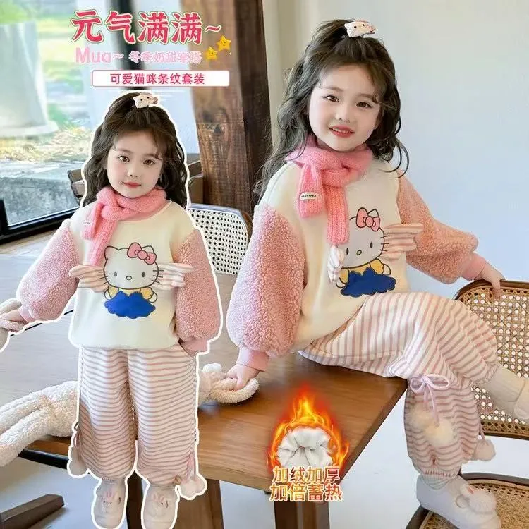 小女童洋气秋冬季加绒卫衣套装宝宝2025新款保暖穿搭加厚冬装保暖