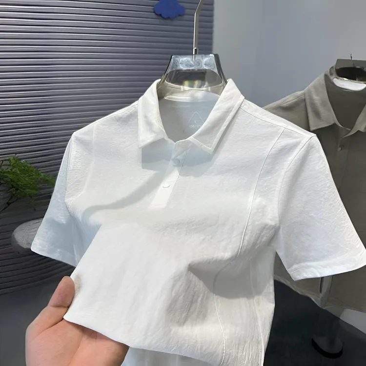 亚麻t恤男士短袖POLO衫夏季薄款男装翻领纯色开衩棉麻半袖上衣服