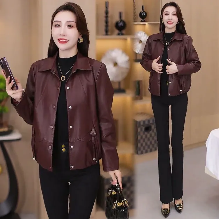 [高端品质软皮]莫妮卡皮衣2025新款韩版宽松显瘦时尚洋气A版外套