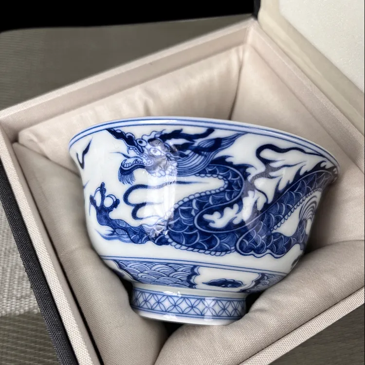 景德镇青花穿花龙纹主人杯陶瓷功夫茶杯个人专用喝茶小杯子品茗杯