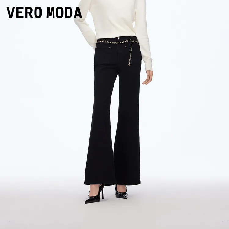 Vero Moda牛仔裤2025秋冬新款含棉高腰可拆金属链微喇裤325432022
