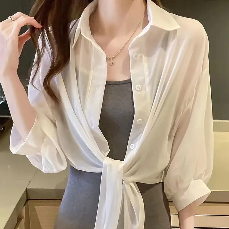 配吊带裙子雪纺衫小披肩薄款衬衫开衫防晒上衣女2025新款夏季外搭