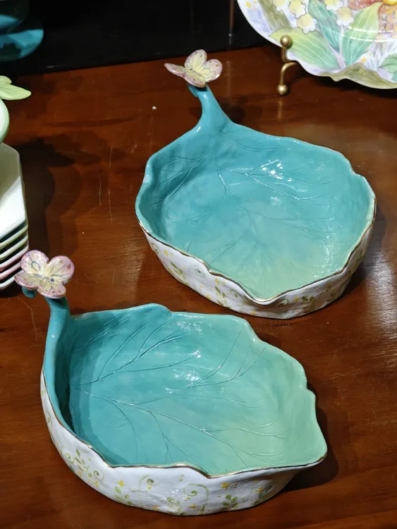 胡子蒋手作｜陶泥手捏微瑕树叶盘｜直径16深度3cm