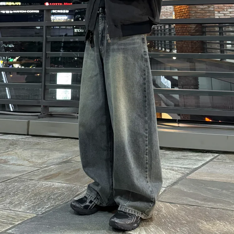 MRCYC水洗阔腿牛仔裤男士秋季cleanfit直筒长裤子韩系通勤风穿搭