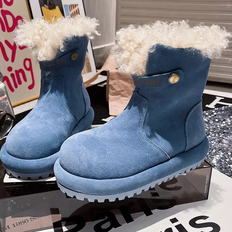 卡皮巴拉毛毛鞋2026早春新款百搭翻领两穿小土豆雪地棉靴勃肯鞋女