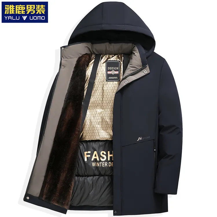 雅鹿男装黑金男士加绒加厚棉服保暖棉袄商务休闲棉衣冬季外套中长