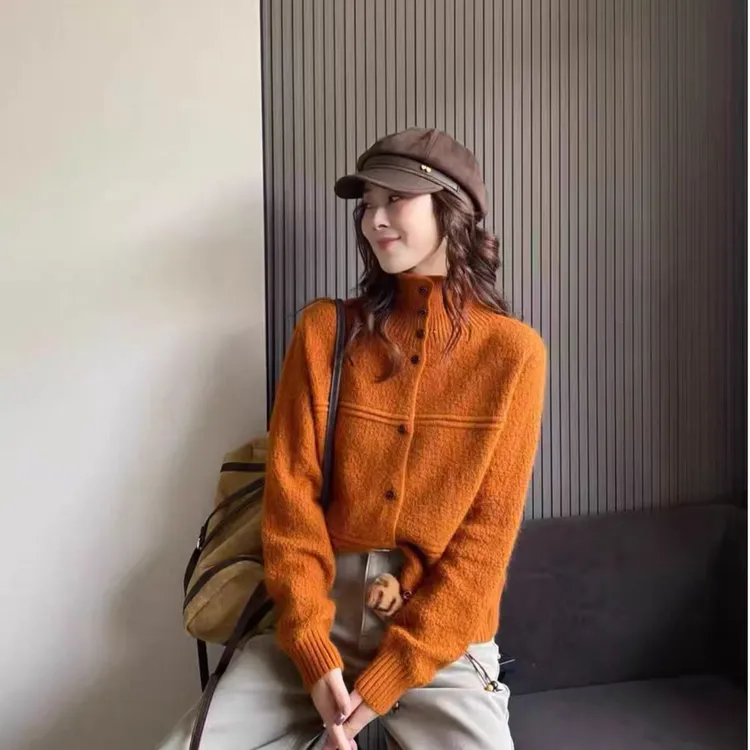 3442秋冬设计感立领宽松显瘦气质显白软糯质感针织毛衣套头