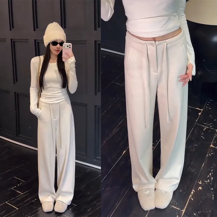 2025秋冬新款亲肤加绒加厚糯米裤百搭显瘦宽松休闲直筒阔腿卫裤