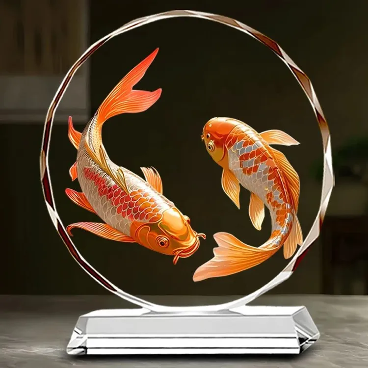 锦鲤水晶摆件高档家居装饰创意桌面高级感客厅乔迁送礼工艺品摆台