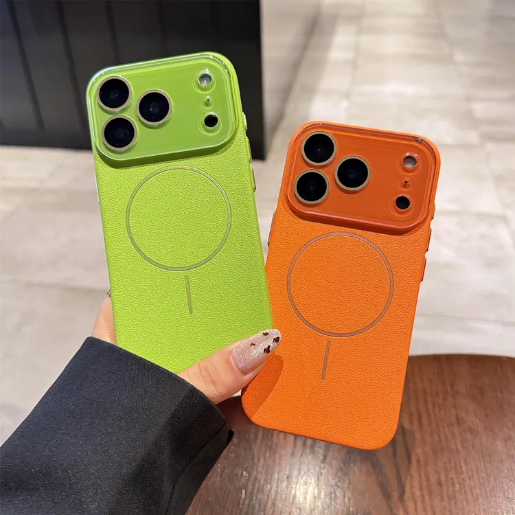 适用苹果17Pro手机壳16荔枝纹iPhone15防指纹14PC硬壳13带镜头膜