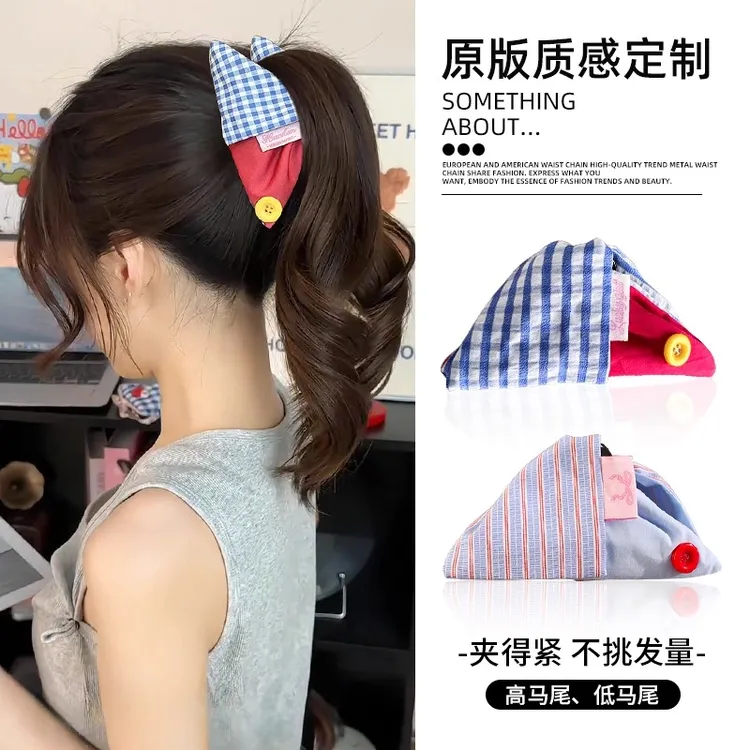纽扣格子发饰鲨鱼女2025抓夹高级感撞色后脑勺百搭夹盘发新款夹子