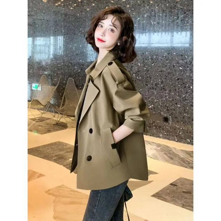 气质短款风衣外套女2025春装新款韩版西装领长袖上衣宽松休闲夹克