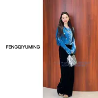 新款【金色烟花】新中式丝绒秋季时尚气质长袖设计感上衣外套
