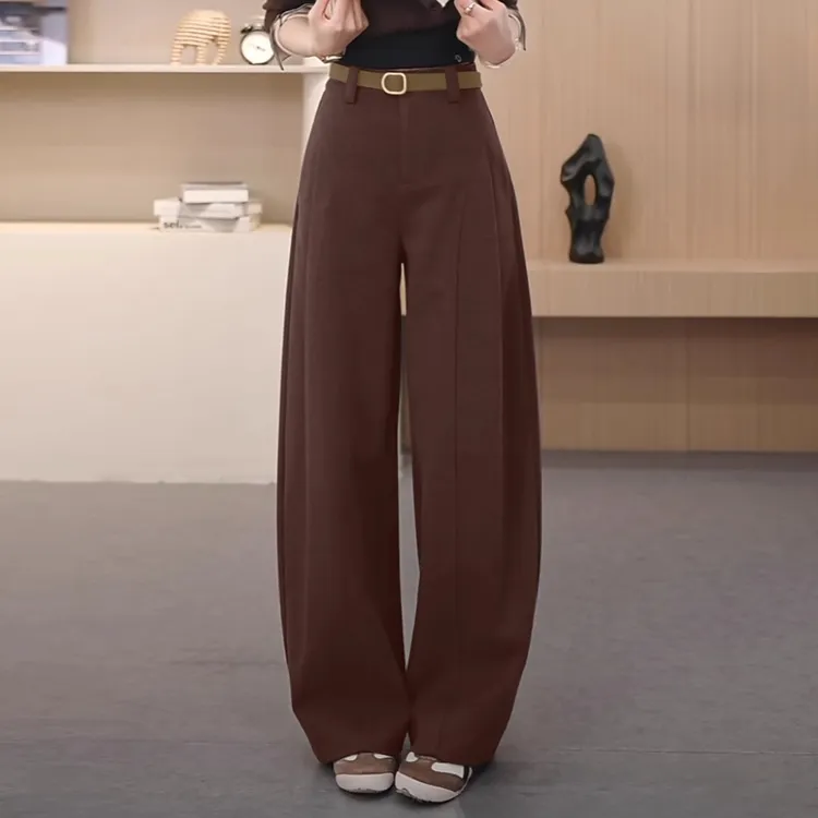 拉夏贝尔时尚香蕉裤女秋冬季2025新款高腰显瘦宽松直筒休闲弯刀裤