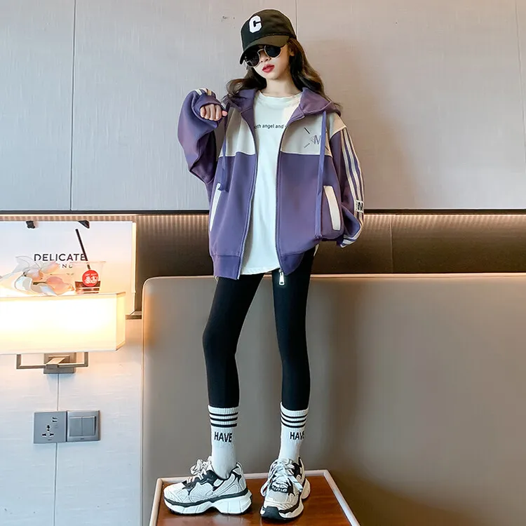 女大童秋装女孩拉链衫2025新款初中生时尚绣花字母外套女生上衣潮