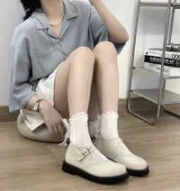 乐福鞋单鞋白色修面皮复古粗跟圆头休闲学院风玛丽珍耐磨63-5026