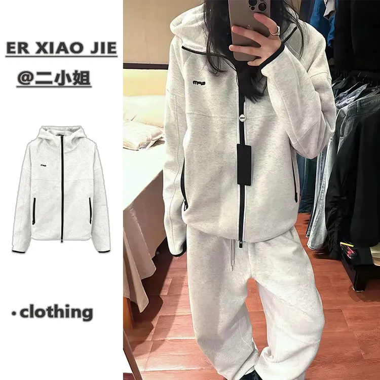 韩系学院风运动外套女加绒加厚设计感宽松秋冬连帽灰色棒球服卫衣