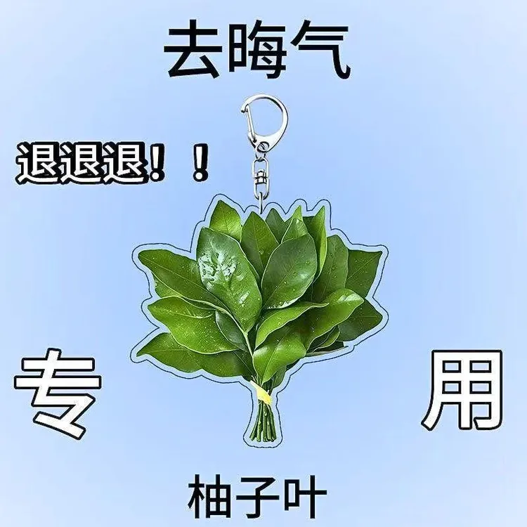 去晦气柚子叶钥匙扣挂件创意解压亚克力书包挂饰可爱卡通包包挂件