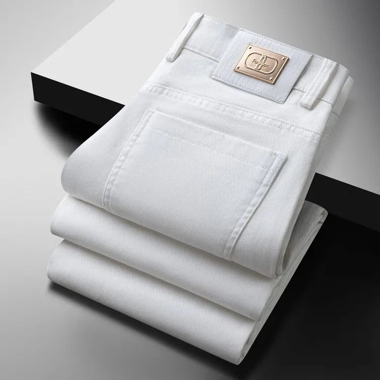 保罗男款修身弹力牛仔裤子直筒水洗弹力休闲男士磨毛裤冬季潮牌白