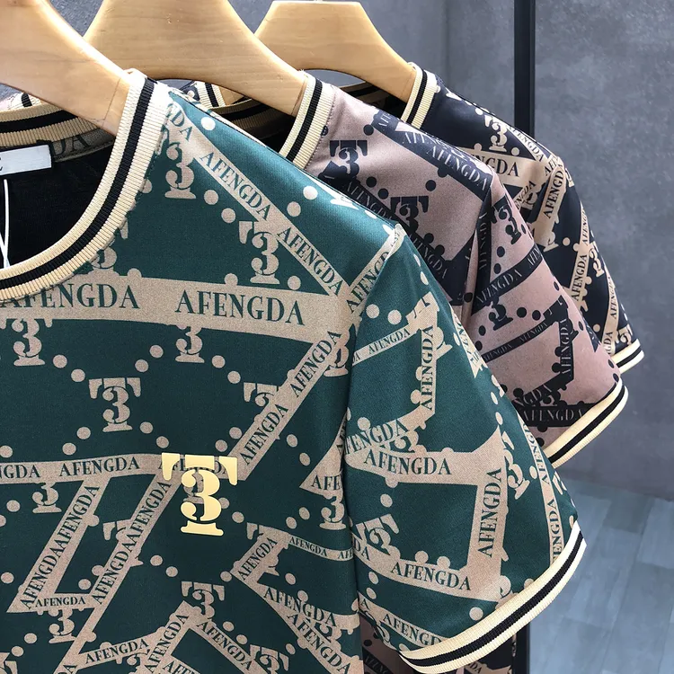  路茨梅帕设计感印花短袖t恤男潮牌圆领半袖夏季新款男士修身上衣