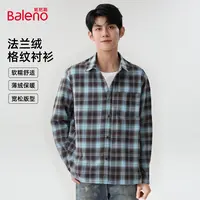 班尼路春秋美式复古格子长袖衬衫男情侣宽松休闲磨毛衬衣薄外套TZ
