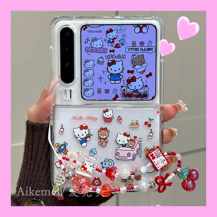 适用华为PuraX折叠屏手机壳pocket2透明闪粉nova Flip滴胶Kitty猫