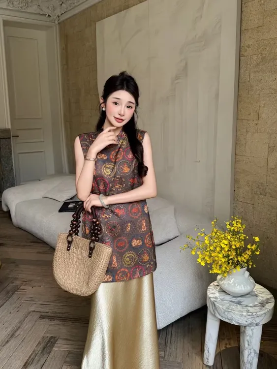 南油慧慧香云纱十二生肖无袖上衣国风新中式奥黛