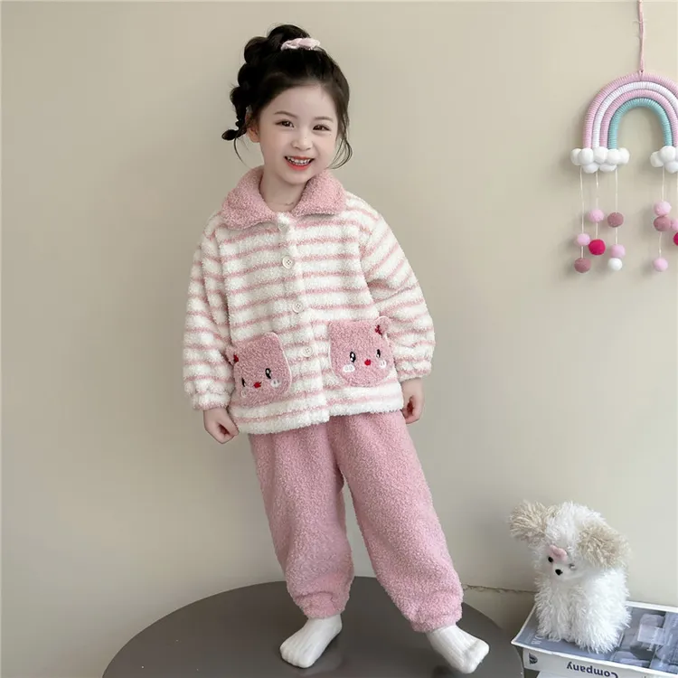 女童睡衣套装加厚珊瑚绒秋冬加绒新款儿童女宝宝法兰绒家居服冬款