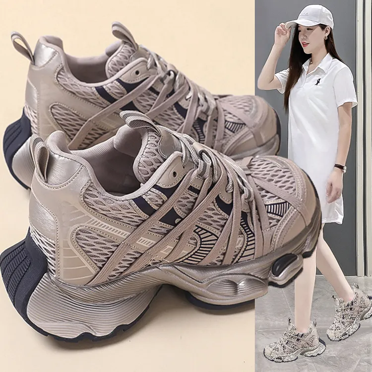 9cm内增高老爹女2025新款夏薄款网面透气鞋子女ins潮牌百搭