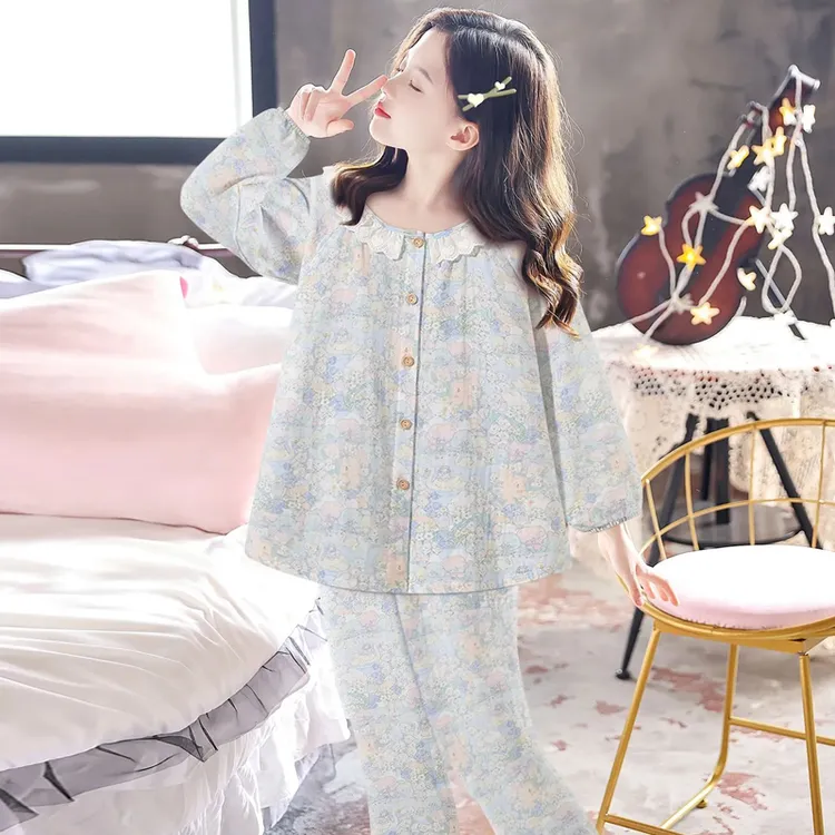 2025新款儿童纯棉新款睡衣春秋季女童大童洋气女孩家居服套装